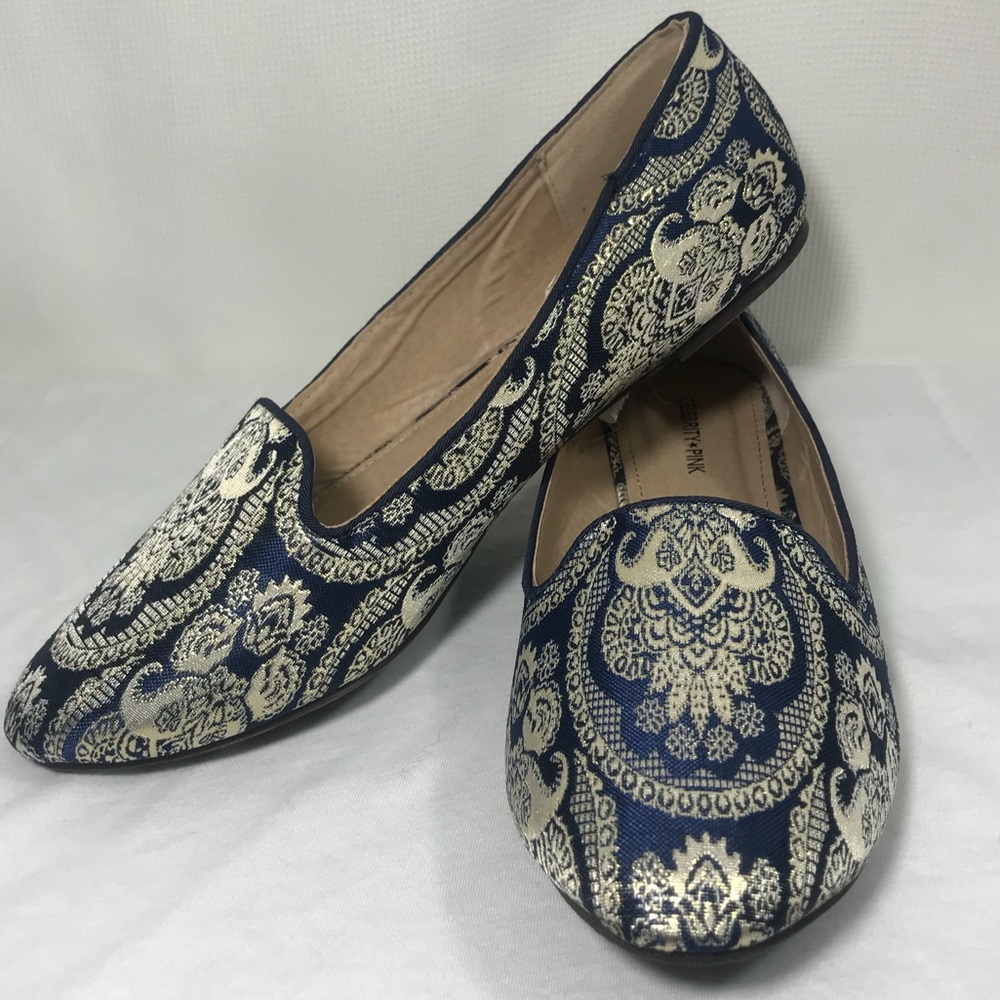 Celebrity pink brand gold & blue flats 10 NWOT